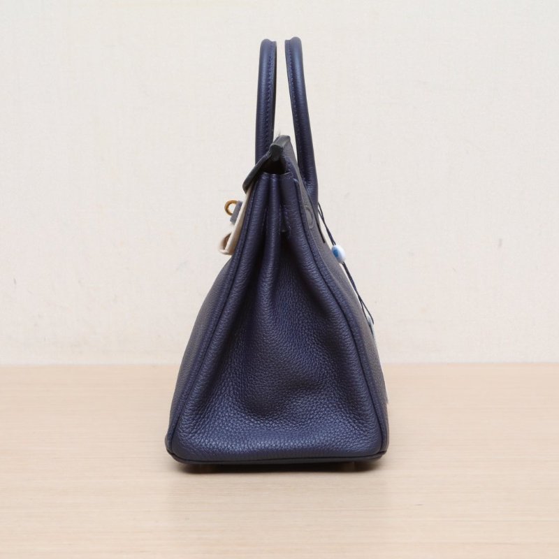 HERMES Birkin252Z午夜藍Togo皮D刻金扣肩背包-4
