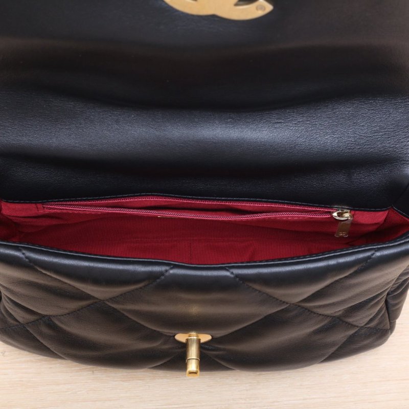 CHANEL 19BAG口蓋包小號26黑色羊皮30開金銀扣肩背包-3