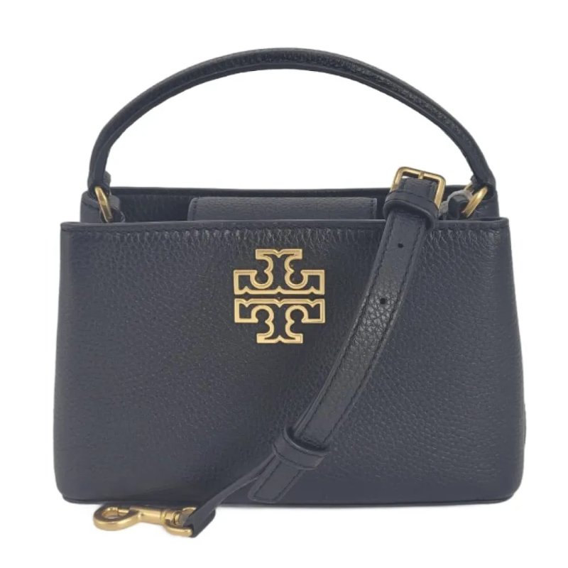【TORY BURCH】雙T-LOGO素面皮革手提兩用包-黑色-0