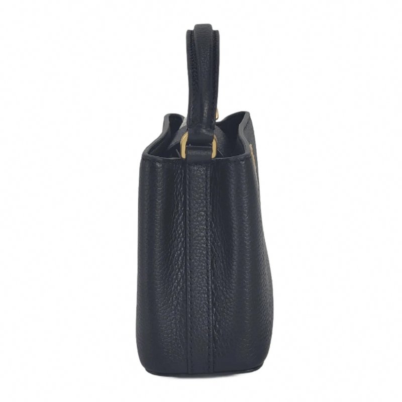 【TORY BURCH】雙T-LOGO素面皮革手提兩用包-黑色-2