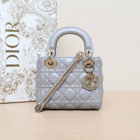 DIOR Lady戴妃包三格灰色羊皮淺金扣2020肩背包