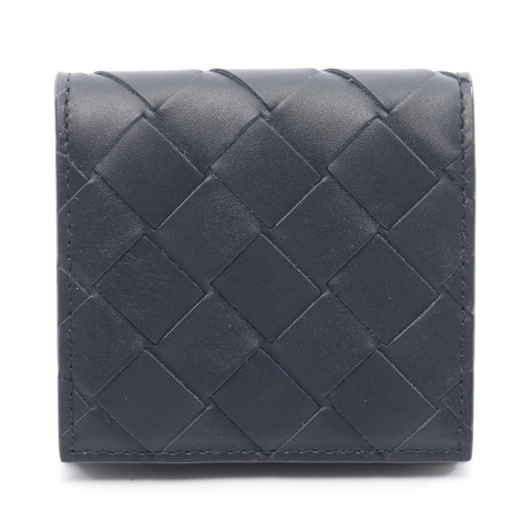 BOTTEGA VENETA 編織零錢包，皮革材質，海軍藍/芥末黃，二手，男女通用