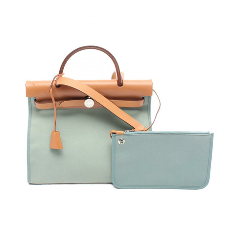 愛馬仕 Herbag Zip PM 單肩手提包，Toile officier 帆布皮革，綠色，二手