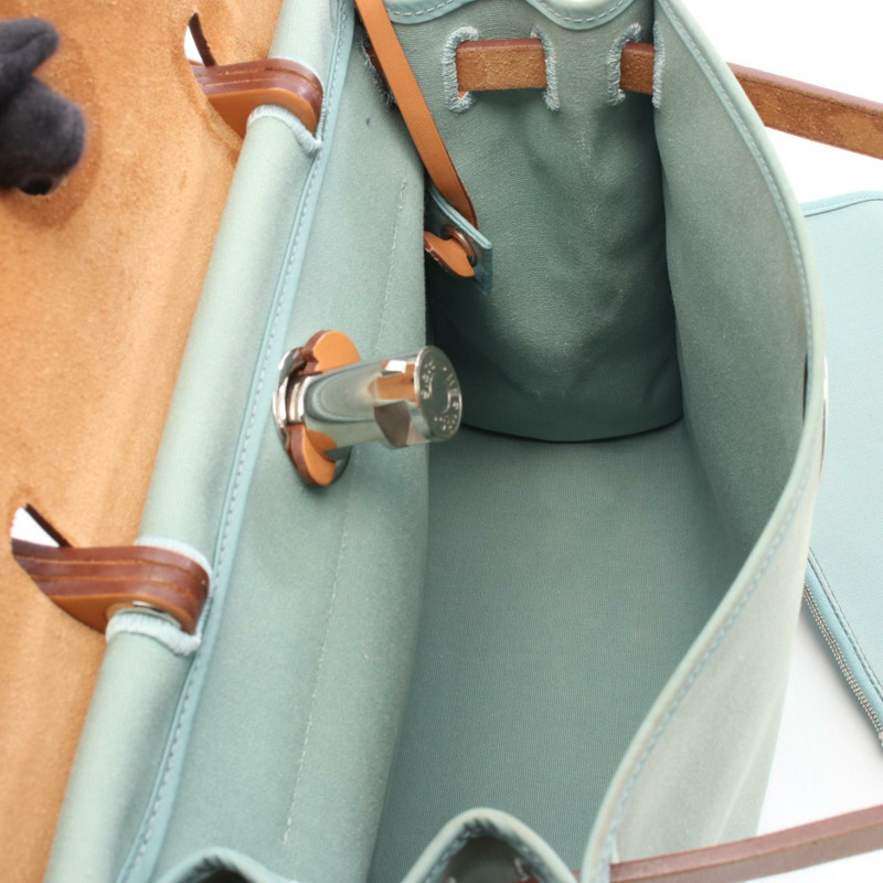 愛馬仕 Herbag Zip PM 單肩手提包，Toile officier 帆布皮革，綠色，二手-2