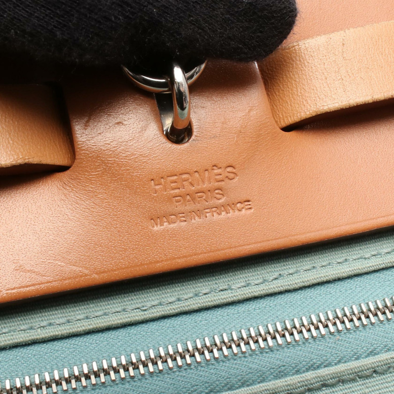 愛馬仕 Herbag Zip PM 單肩手提包，Toile officier 帆布皮革，綠色，二手-3