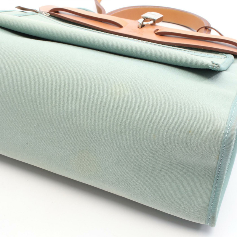 愛馬仕 Herbag Zip PM 單肩手提包，Toile officier 帆布皮革，綠色，二手-7