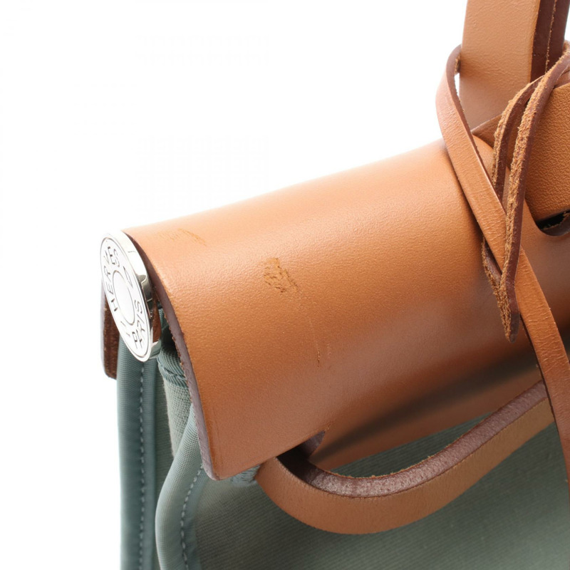愛馬仕 Herbag Zip PM 單肩手提包，Toile officier 帆布皮革，綠色，二手-8