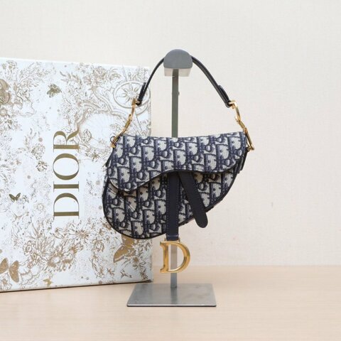 DIOR SADDLE馬鞍小號21無肩帶墨藍色帆布金扣2018Oblique印花肩背包
