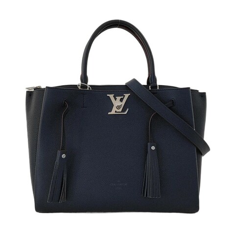 LOUIS VUITTON LOCKME 藍色牛皮流蘇單肩包手提包斜挎包 銀色五金 可拆卸肩帶 9.9新