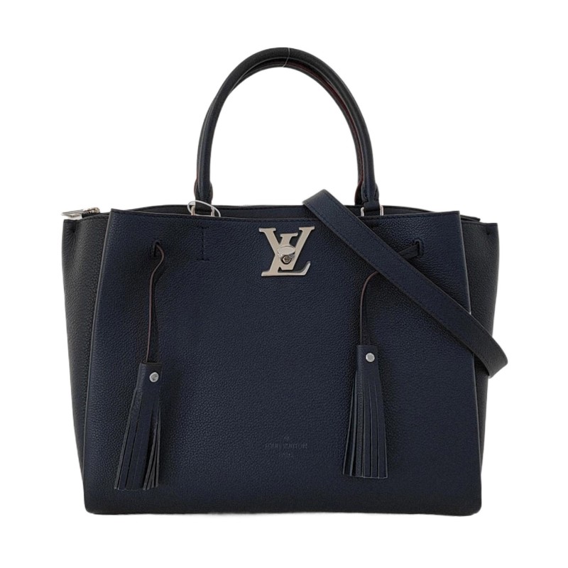 LOUIS VUITTON LOCKME 藍色牛皮流蘇單肩包手提包斜挎包 銀色五金 可拆卸肩帶 9.9新-0