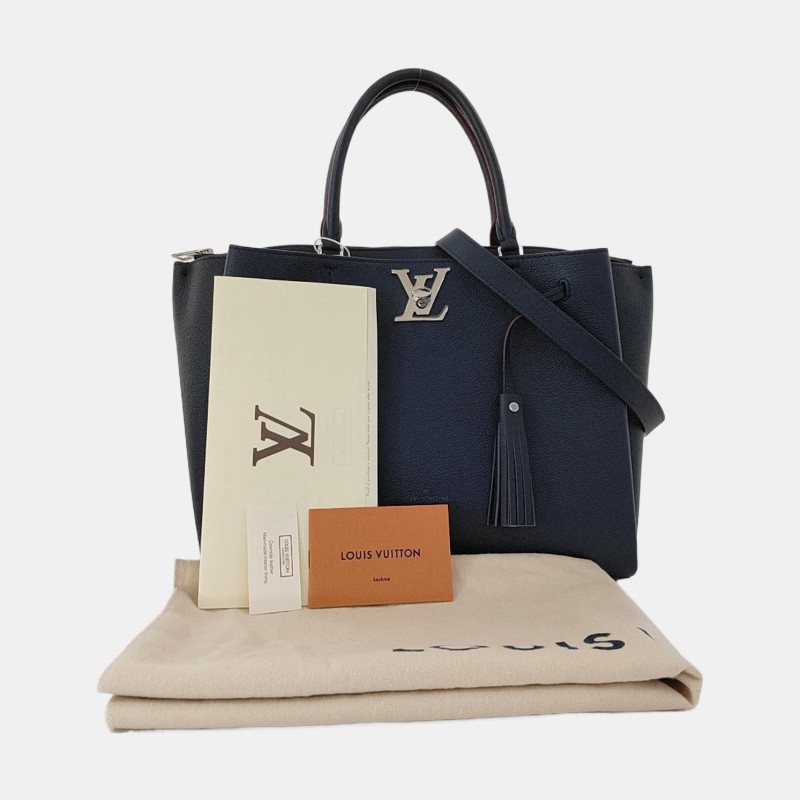 LOUIS VUITTON LOCKME 藍色牛皮流蘇單肩包手提包斜挎包 銀色五金 可拆卸肩帶 9.9新-7