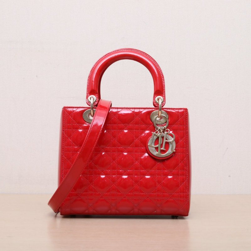 DIOR Lady戴妃包五格紅色漆皮金扣2016肩背包-1
