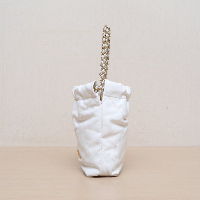 CHANEL 22BagTote托特包Mini20白色牛皮晶片開金扣肩背包-4