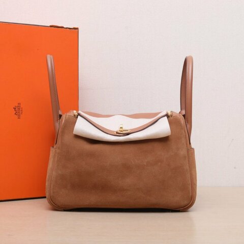 HERMES Lindy2637金棕色Swift皮/麂皮Z刻金扣肩背包