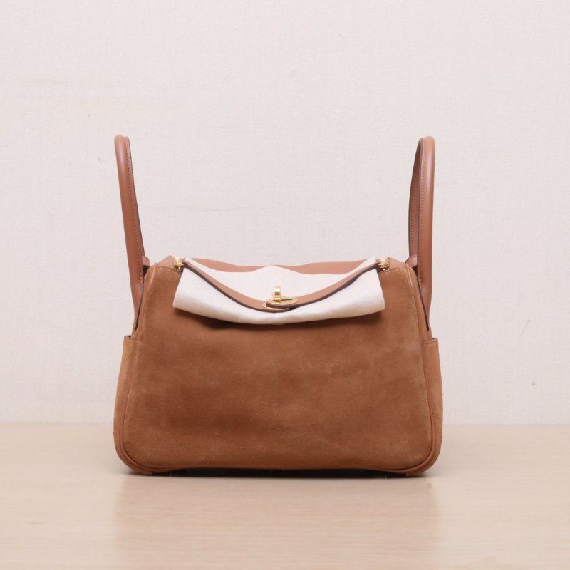 HERMES Lindy2637金棕色Swift皮/麂皮Z刻金扣肩背包-1
