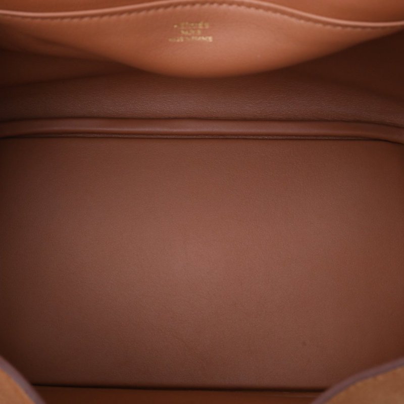 HERMES Lindy2637金棕色Swift皮/麂皮Z刻金扣肩背包-3