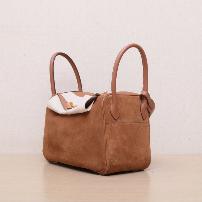 HERMES Lindy2637金棕色Swift皮/麂皮Z刻金扣肩背包-4