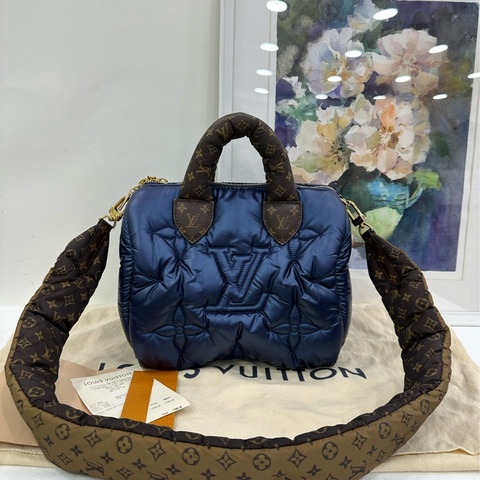 LV 路易威登 藍色限定款羽絨speedy25 晶片款 有小票 ，尺寸：25*19*15