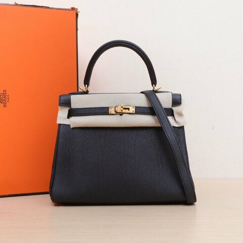 HERMES Kelly2589黑色Togo皮B刻金扣肩背包
