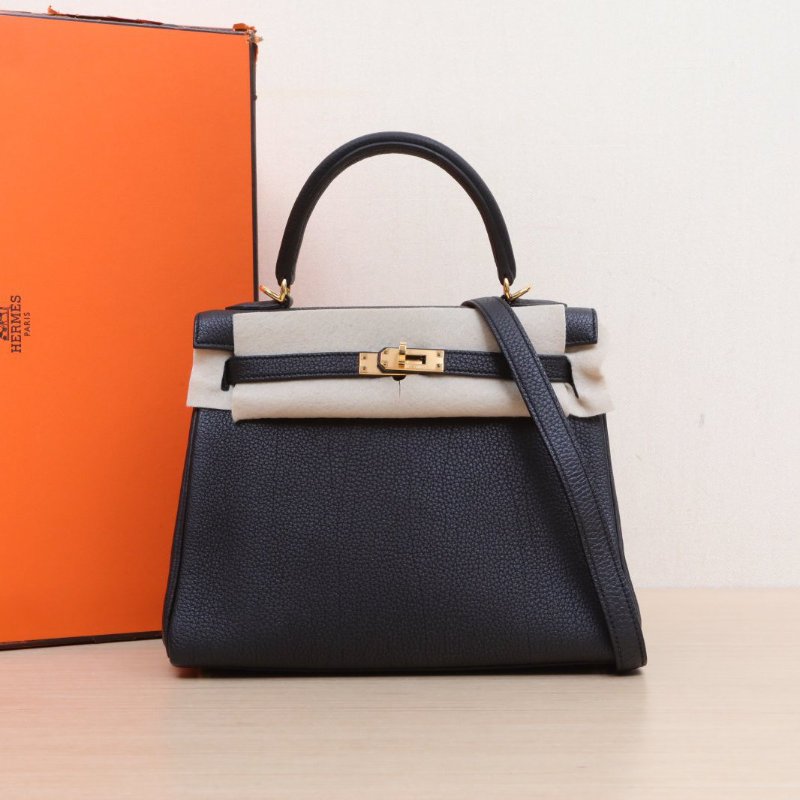 HERMES Kelly2589黑色Togo皮B刻金扣肩背包-0