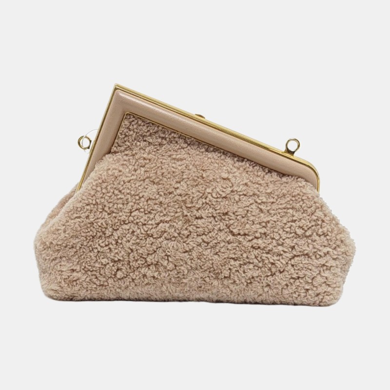 FENDI First 小號 淺粉色毛呢斜挎包 金色五金 可拆卸肩帶 9.9新-4