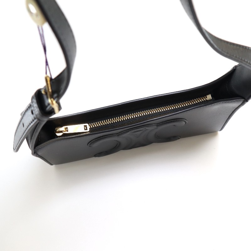 CELINE 浮雕凱旋門CUIR腋下包 牛皮 黑色肩背包-6