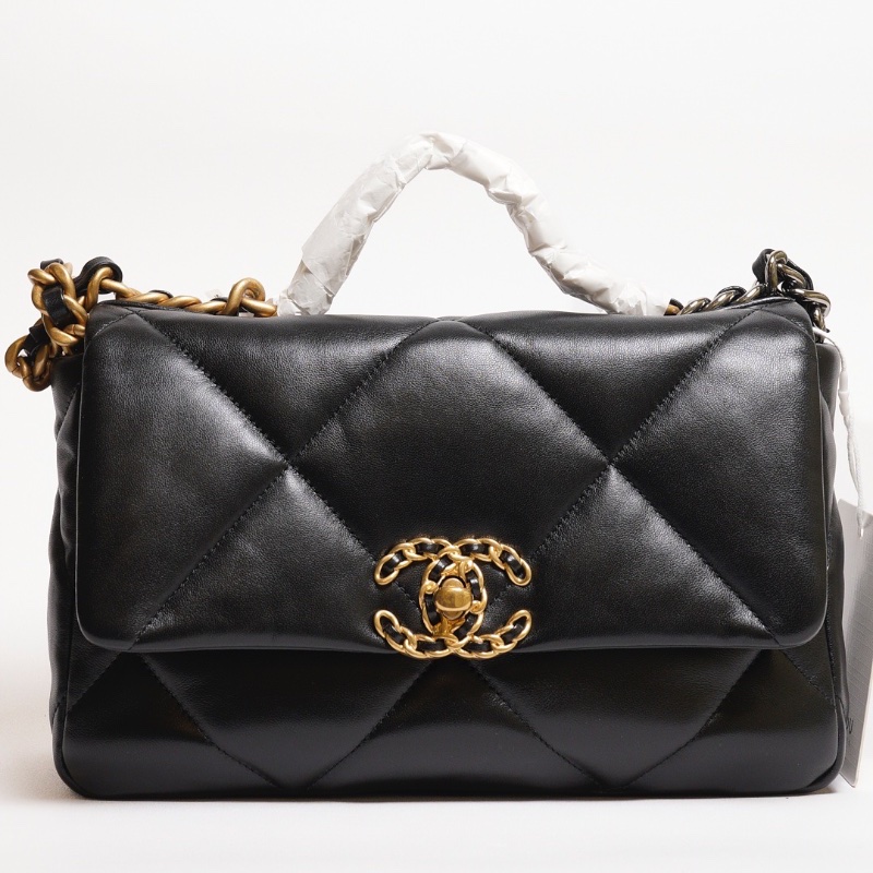 CHANEL 19 Bag 菱格紋羊皮手提肩背包 26 - 黑金-0