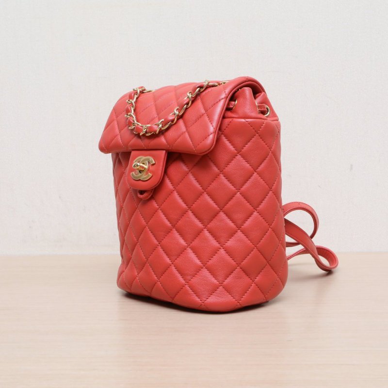 CHANEL 薩爾茨堡雙肩包小號17紅色牛皮26開金扣肩背包-4