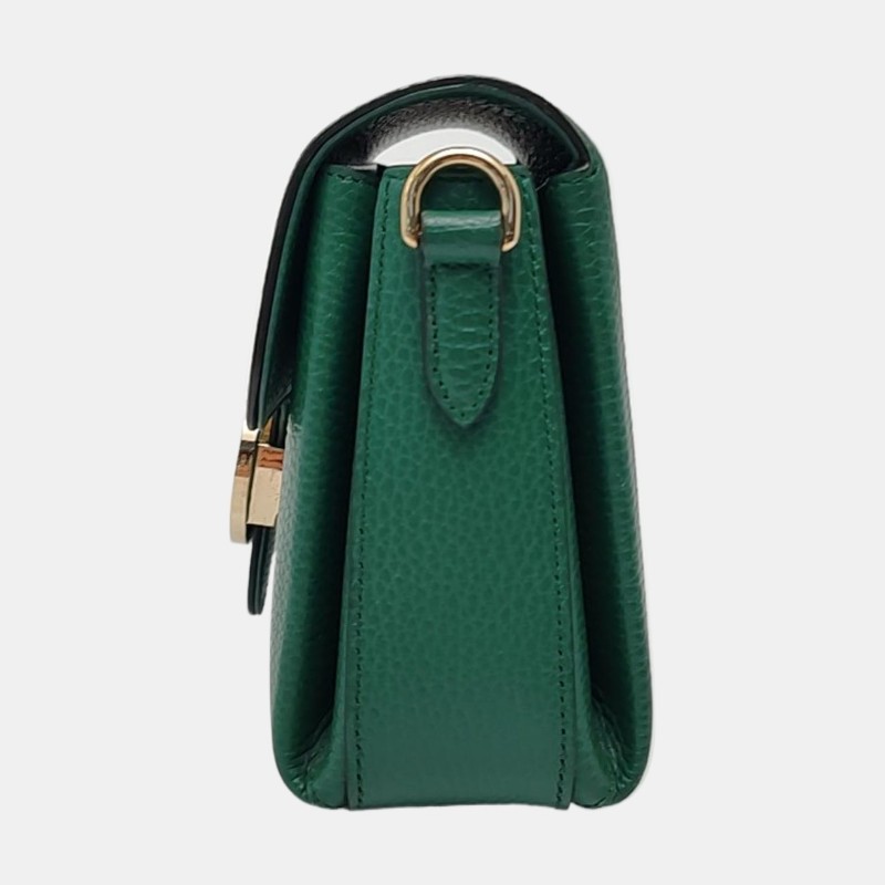 GUCCI Interlocking G 綠色牛皮單肩包手提包斜挎包 金色五金 可拆卸肩帶-2