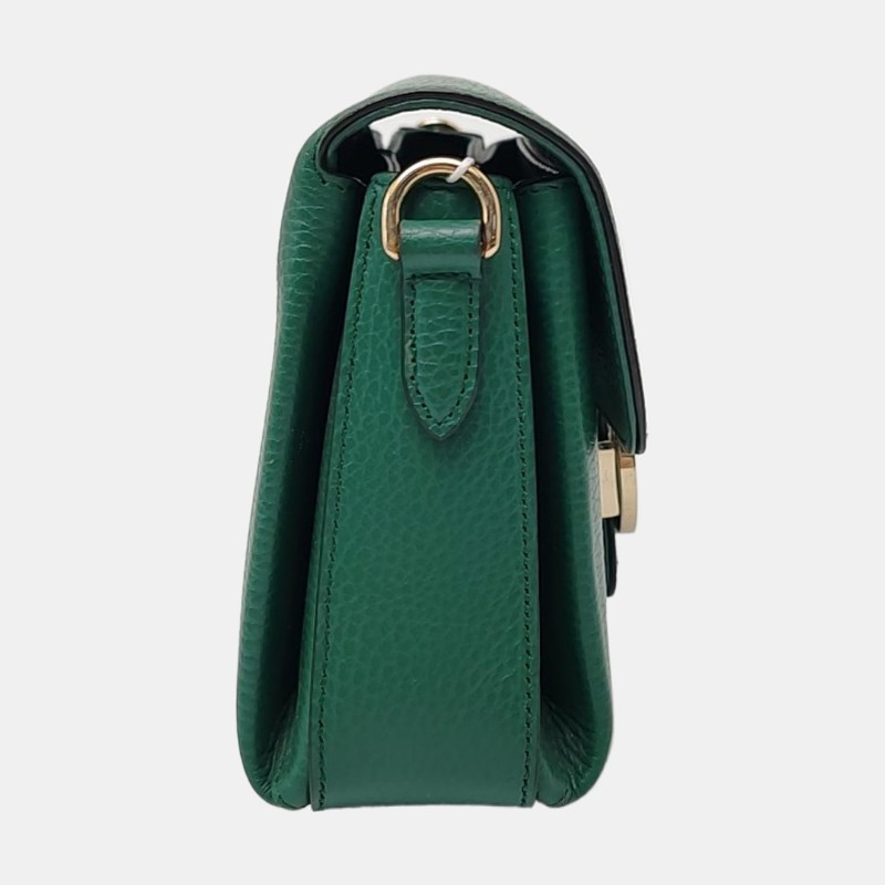 GUCCI Interlocking G 綠色牛皮單肩包手提包斜挎包 金色五金 可拆卸肩帶-3