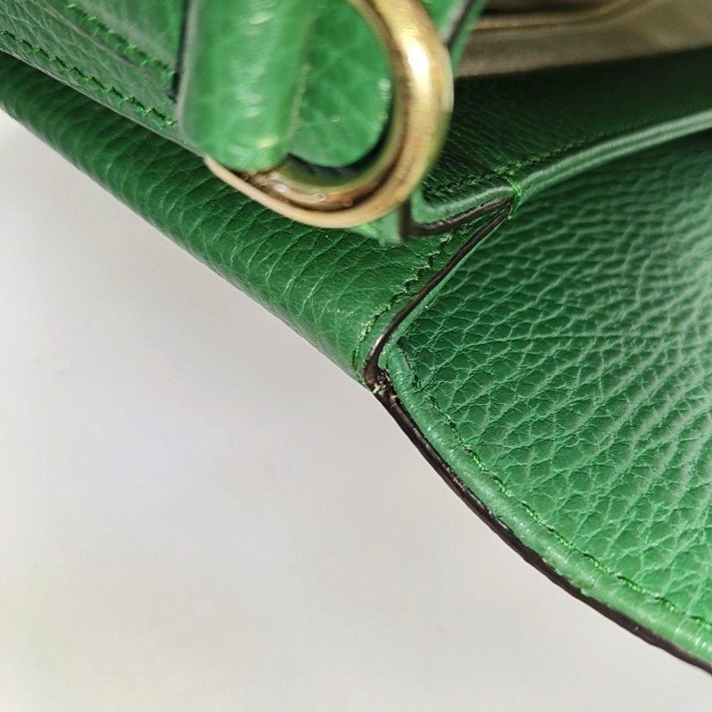 GUCCI Interlocking G 綠色牛皮單肩包手提包斜挎包 金色五金 可拆卸肩帶-8