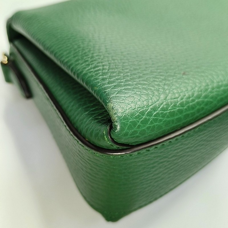 GUCCI Interlocking G 綠色牛皮單肩包手提包斜挎包 金色五金 可拆卸肩帶-9