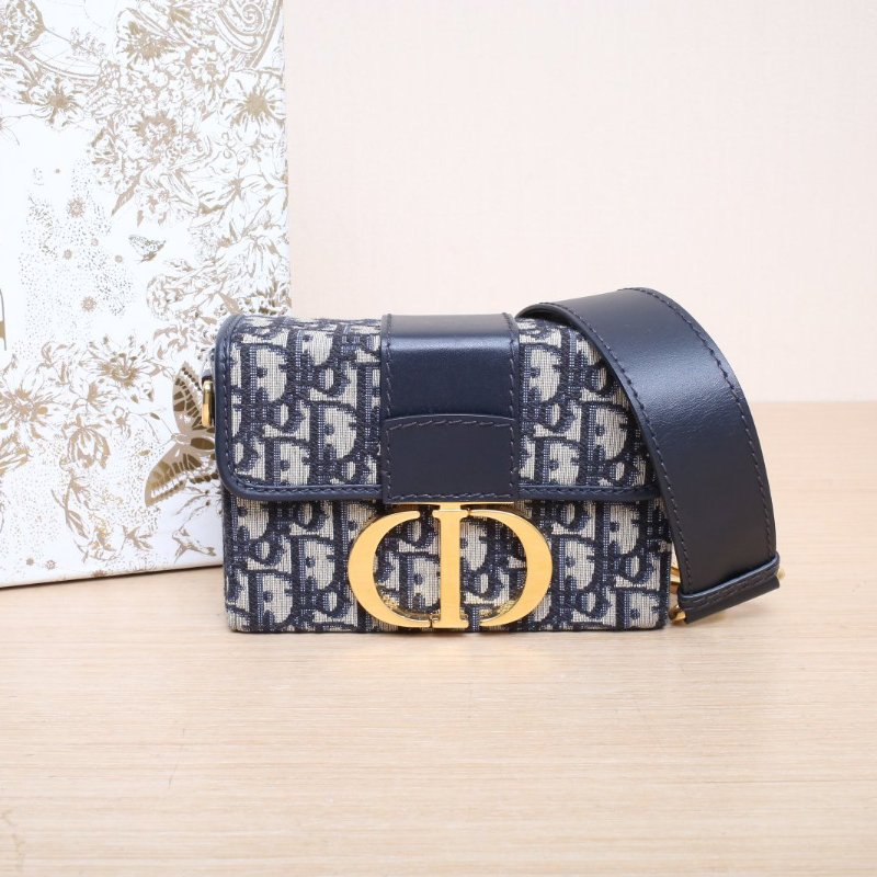 DIOR 30Montaigne蒙田Box藍色帆布金扣2020Oblique印花肩背包-0