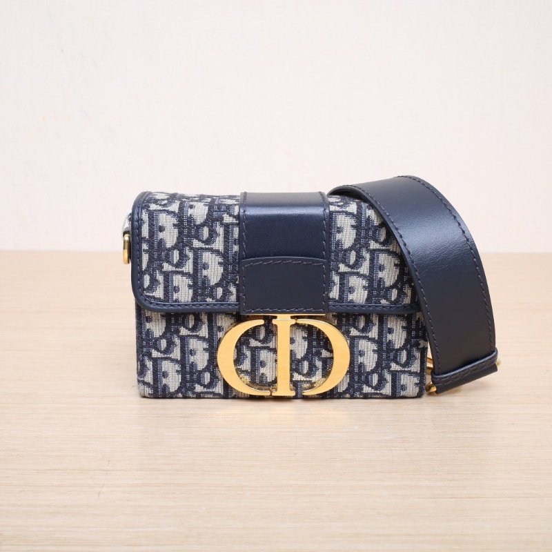 DIOR 30Montaigne蒙田Box藍色帆布金扣2020Oblique印花肩背包-1