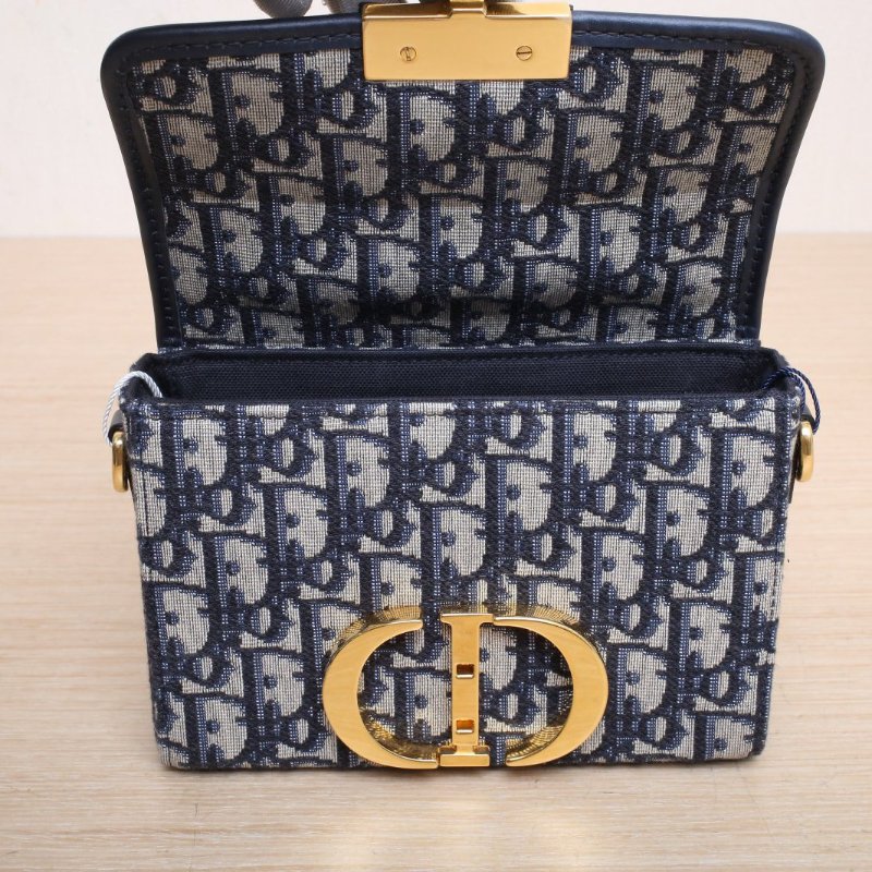 DIOR 30Montaigne蒙田Box藍色帆布金扣2020Oblique印花肩背包-2