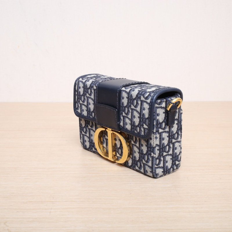 DIOR 30Montaigne蒙田Box藍色帆布金扣2020Oblique印花肩背包-4