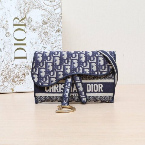 DIOR SADDLE馬鞍腰包21墨藍色帆布金扣2021Oblique印花字母刺繡肩背包