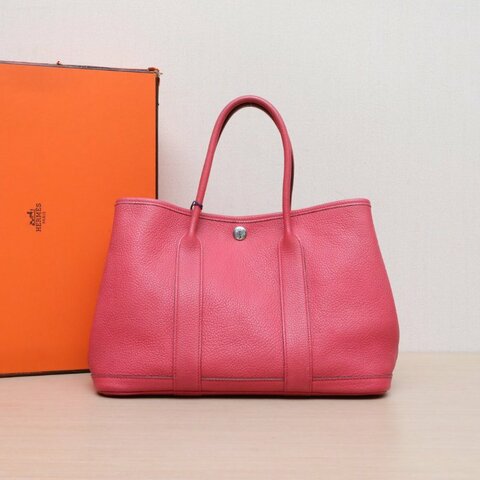 HERMES GardenParty花園包30T5齋普爾粉NEGONA皮框P銀扣肩背包