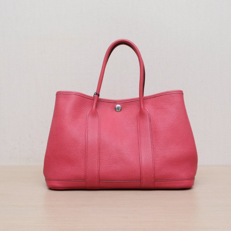 HERMES GardenParty花園包30T5齋普爾粉NEGONA皮框P銀扣肩背包-1