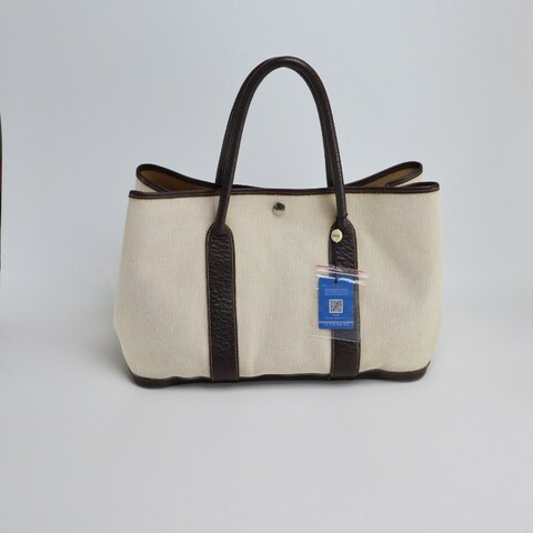 Hermes Garden Party 36 棕色帆布拼皮手提包
