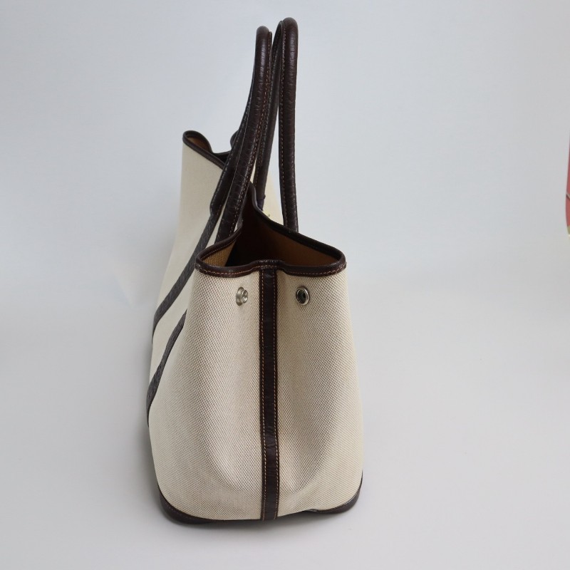 Hermes Garden Party 36 棕色帆布拼皮手提包-1
