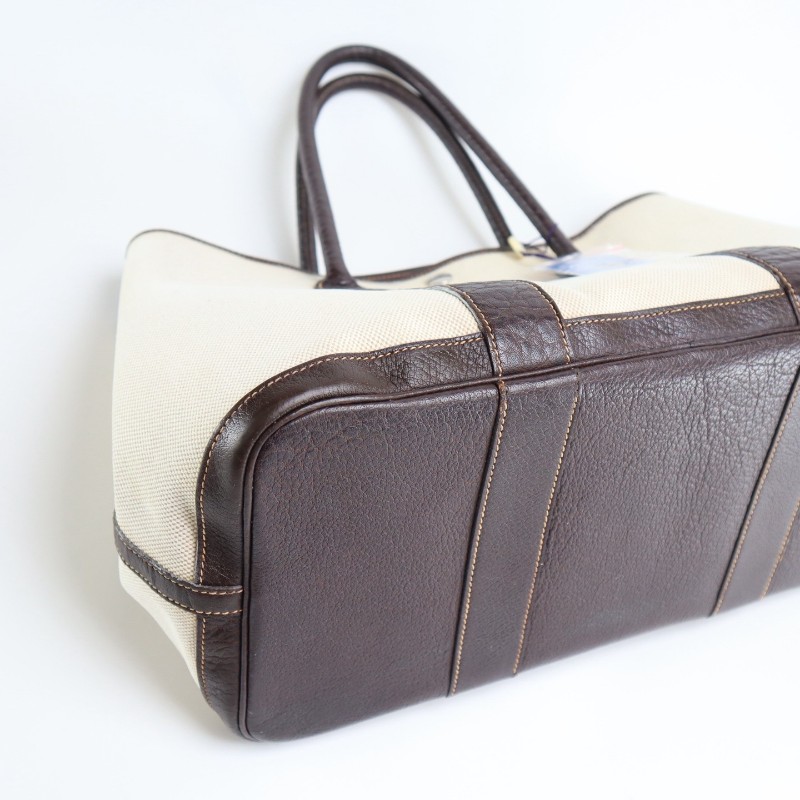 Hermes Garden Party 36 棕色帆布拼皮手提包-5