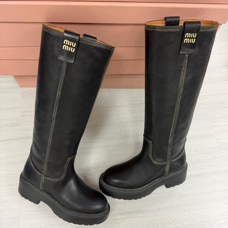 促銷品 MIU MIU 做舊款 高筒靴 黑色-1