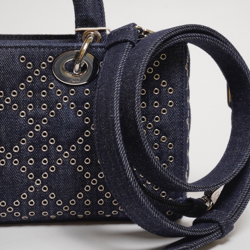DIOR D-joy單寧單肩包 - 小號深藍牛仔-6