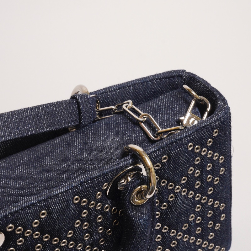DIOR D-joy單寧單肩包 - 小號深藍牛仔-19