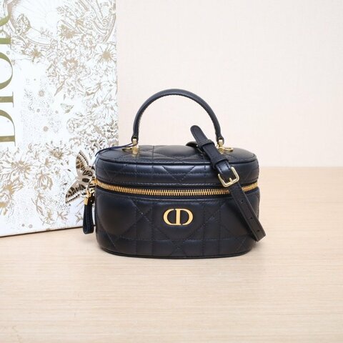 DIOR 黑色羊皮金扣202430montaigneCaro可調節肩帶手提包化妝盒肩背包