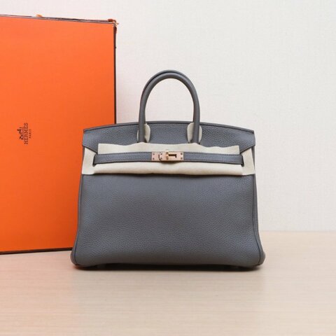 HERMES Birkin258F錫器灰Togo皮Z刻金扣肩背包
