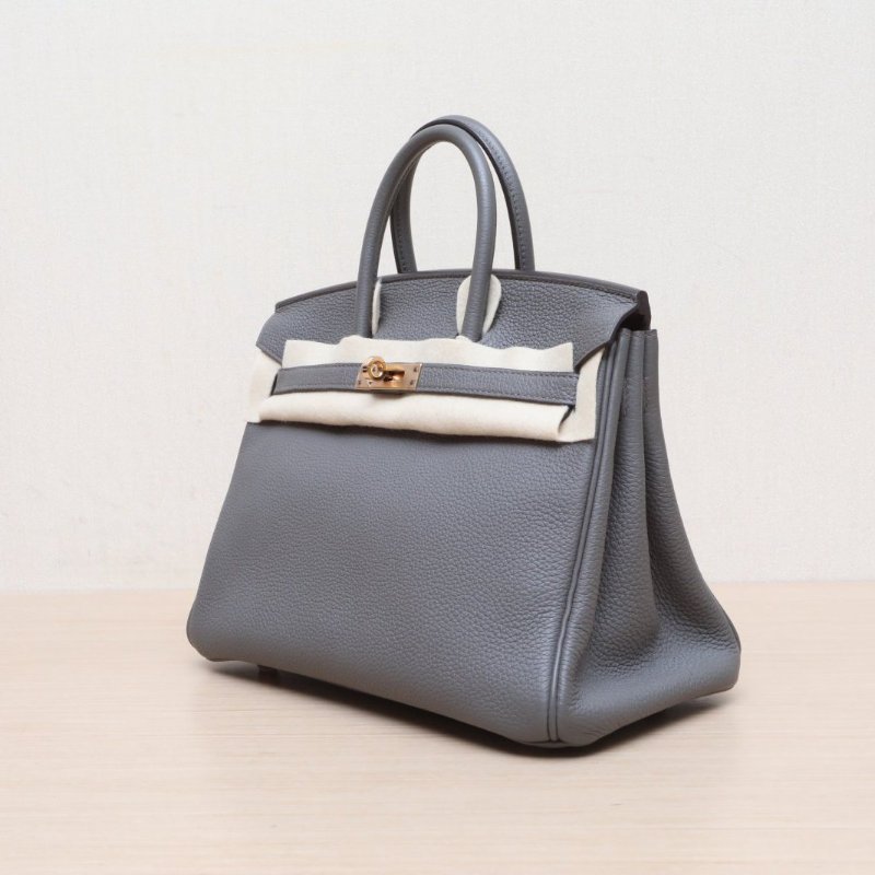HERMES Birkin258F錫器灰Togo皮Z刻金扣肩背包-3