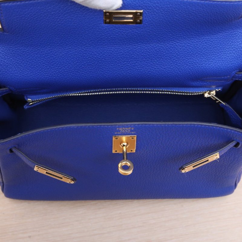 HERMES Kelly25O8皇室藍Togo皮U刻金扣肩背包-3