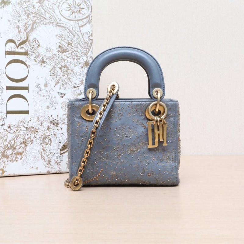 DIOR Lady戴妃包三格灰色羊皮金扣2017肩背包-0